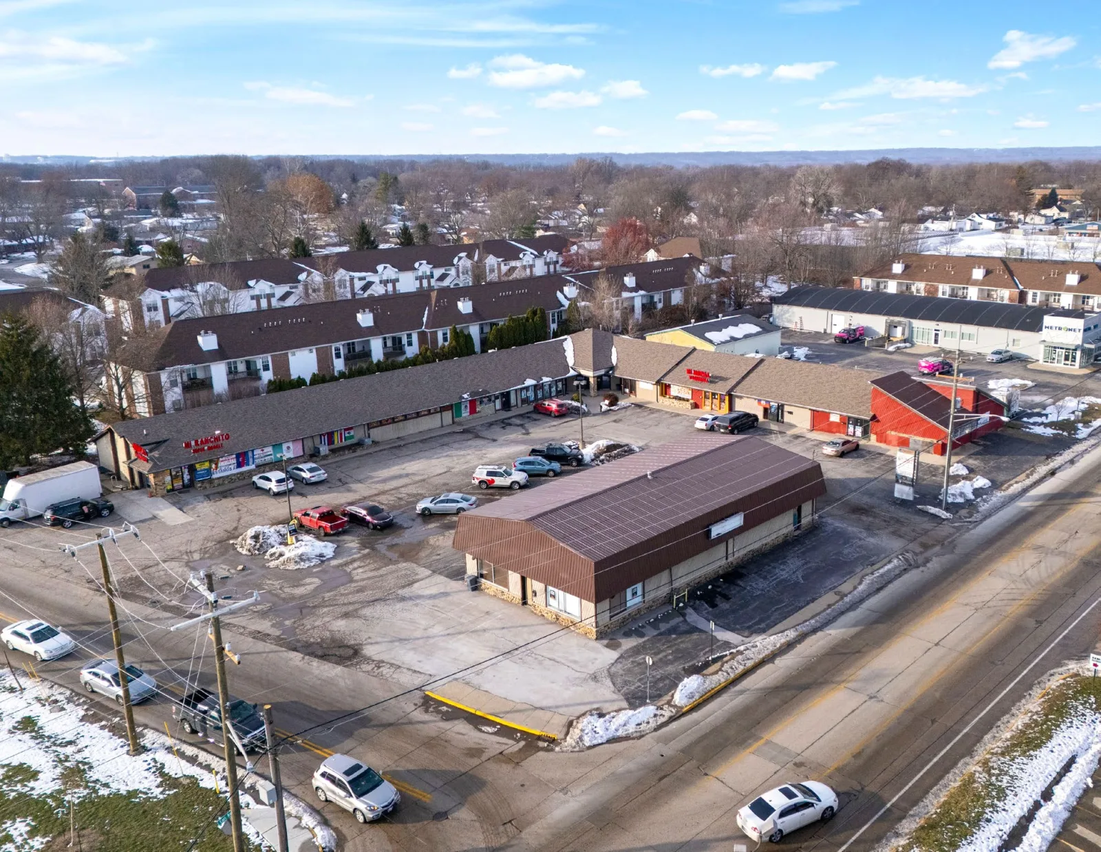 Aerial view of Earl Plaza in Lafayette, Indiana